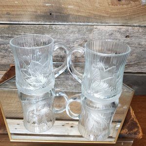 Set of Two Arcoroc Canterbury Crocus Clear Coffee Cups - Pressed Glass - Clear